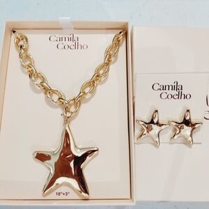 NIP Camila Coelho Sand dollar Gold Necklace And Earrings Set
